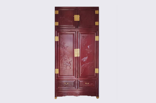 调楼镇高端中式家居装修深红色纯实木衣柜