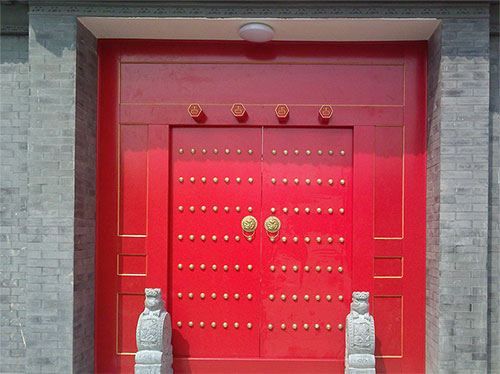 调楼镇中国传统四合院系列朱红色中式木制大门木作